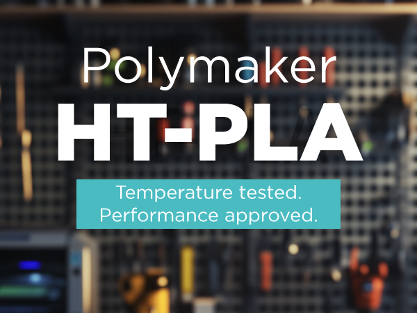 Image showing Polymaker product name with workbench background showing 3D printed tool brackets.