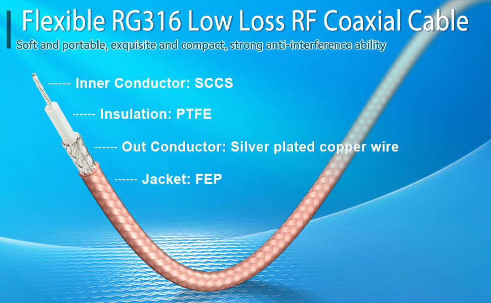RG-316 Coax Cable Thin RF Coaxial Cable Flexible Lightweight Low Loss Coaxial Coax Cable
