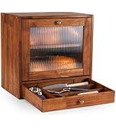Sunhoo Bread Box for Kitchen Countertop Bin 2 Layer Wooden Bread Storage Breadbox Holder Large Ca...
