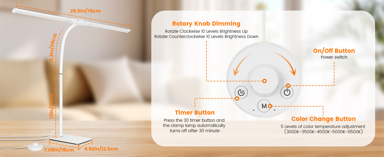 LED Desk Lamp with Base, Double Head Smart Desk Light with Controller Table Lamp for Home Office