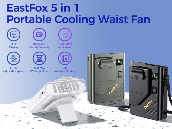 EastFox 5 in 1 Portable Cooling Waist Fan