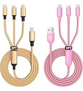 Firsting USB A Multi Charging Cable (Pink) + USB C 3 in 1 Charging Cable (Gold), Nylon Braided Un...