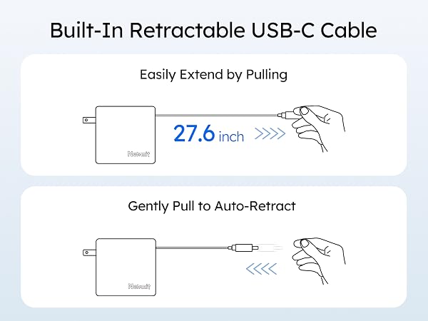 65W Retractable USB C Charger Block