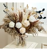 Wracra 100pcs Artificial Flowers in Vase, Fake Fall Flowers Arrangement with Vase, Dried Pampas G...