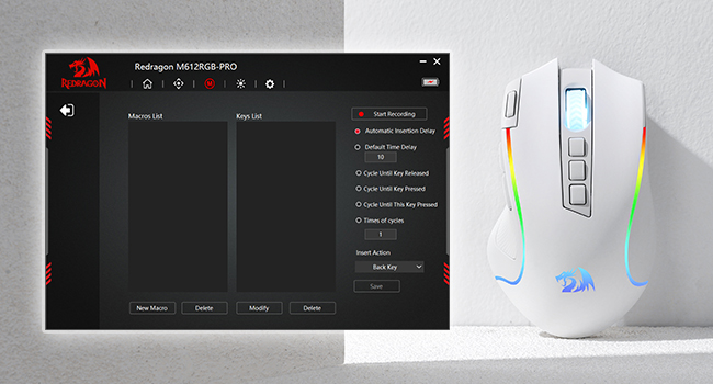 Redragon M612 Pro white mouse with macro software for PC gaming enables custom commands