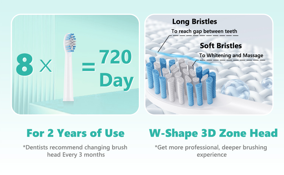 8 W-shaped brush heads for 720 days use