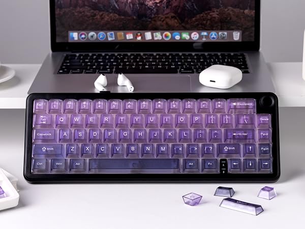 Gradient Purple Frosted keycaps,Translucent Jelly Key caps Set,Shine Through Key caps,Cherry Profile