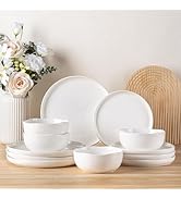 TheTerra Ceramic Dinnerware Sets for 4, 12 Pieces Porcelain Lightweight Plates and Bowls Sets, Sc...