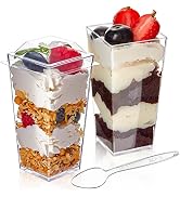 Qeirudu 50 Pack 3 oz Square Mini Dessert Cups with Lids and Spoons, Plastic Parfait Cups Dessert ...