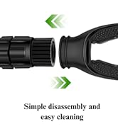Black plastic connector or nozzle component with textured grip surfaces, showing disassembly movement with green arrows.