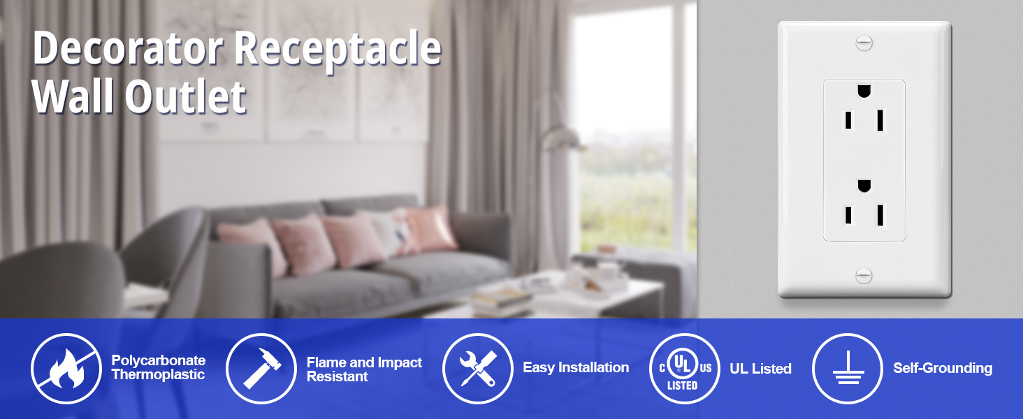Decorator Receptacle Outlet with Wall Plate