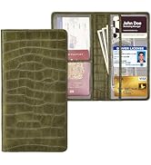 Peisicne Car Registration and Insurance Holder, Olive Green Vehicle Glove Box Car Organizer with ...