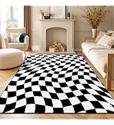 Yamaziot 5x7 Checkered Area Rug, Non-Slip Soft Washable Living Room Rug with Rubber Backing, Low ...