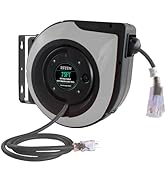 FSTSN 75ft Retractable Extension Cord Reel - 14 AWG/3C SJTOW Heavy Duty with 3 Lighted Outlets, 1...