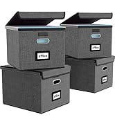 Collapsible File Storage Organizer Boxes with Lids, Linen Office Document Storage Box, filing box...