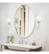 Luxbaro 20" x 28" Oval Mirror, Frameless Oval Bathroom Mirrors for Over Sink, Beveled Edge, Simpl...