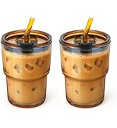 Cafezi 13 oz Glass Tumbler with Glass Straw and Lid, Leak-Proof Reusable Travel Cup for Iced Coff...