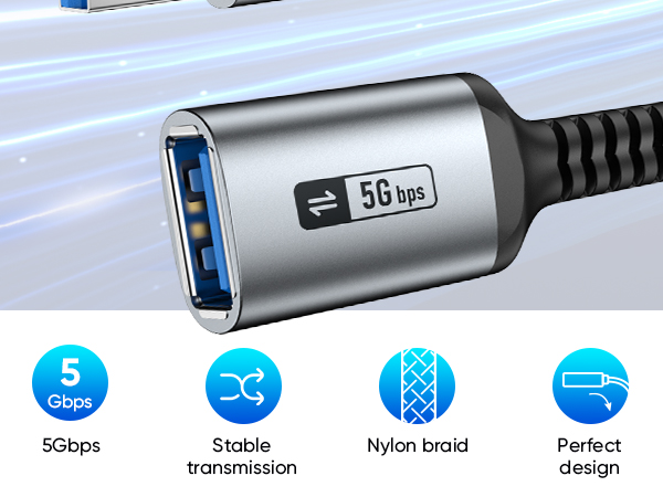 SUNGUY USB 3.0 Extension Cable:5Gbps,Stable transmission,Nylon braid,Perfect design