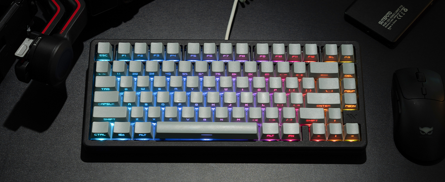 womier retro pbt keycaps light grey side printed shine through keycaps double shot OEM profile