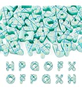 FASHEWELRY 30Pcs Turquoise Plaid Print Chunky Letter Beads for Paracord | Checkered Pattern Large...
