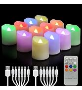 Rechargeable Flameless Tea Lights Candles with Timer &amp; Remote, 12pcs RGB Color Changing Electric ...