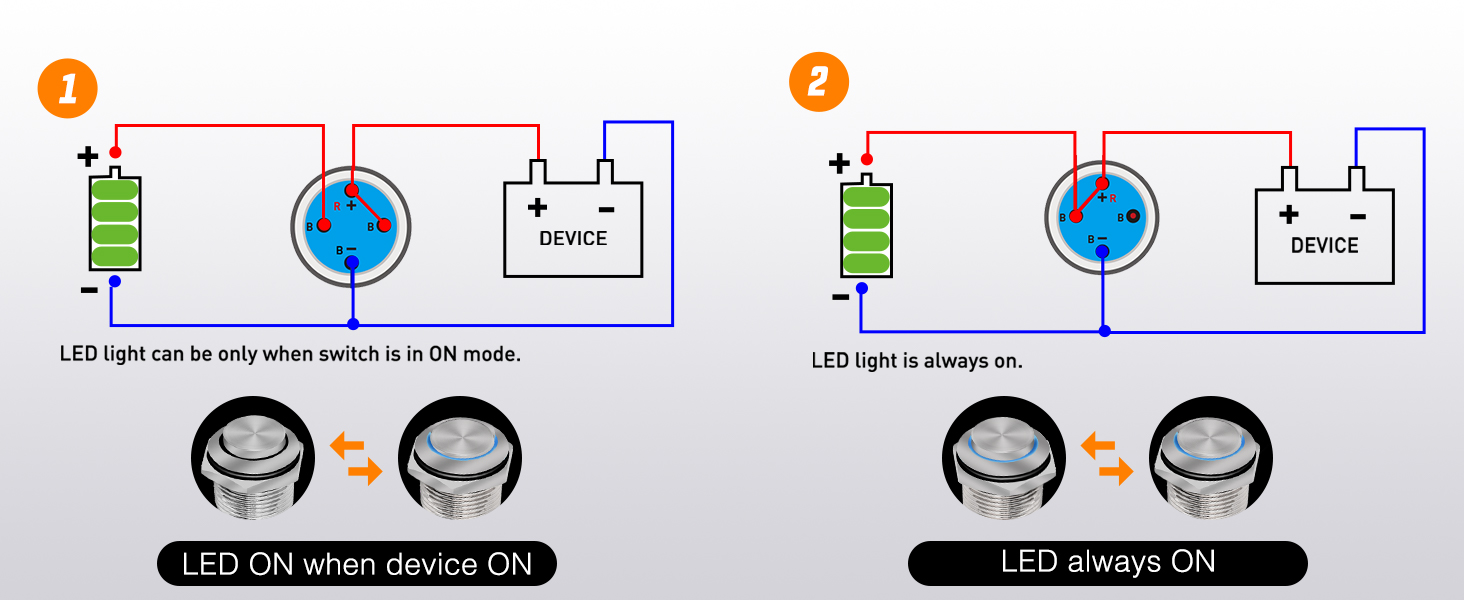 12mm Push Button Switch 5PCS with Pre Wired Harness 12V 24V Stainless Steel Self Locking