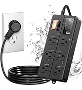 IPX6 Outdoor Power Strip Weatherproof, Waterproof Surge Protector with 6 Wide Outlet with 2A2C US...