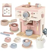 Dreamon Toy Coffee Maker for Kids Kitchen Set, Wooden Kitchen Accessories Pretend Play Toddler Co...
