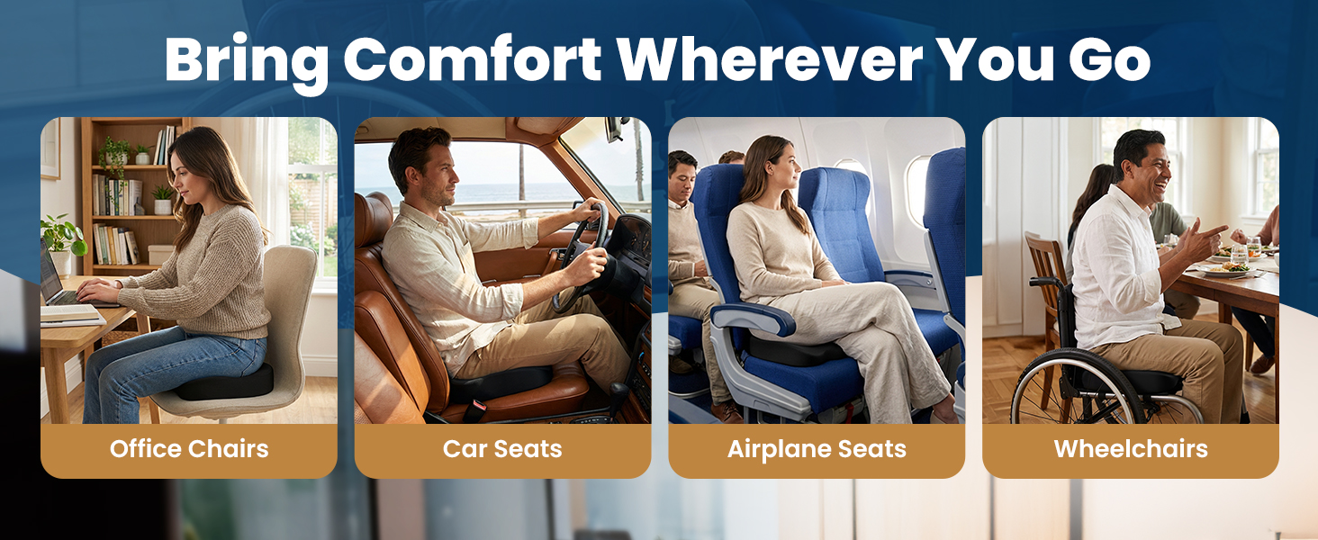 Memory Foam Seat Cushion Office Chair Car Ergonomic Accessories Tailbone Pain Relief Sciatica