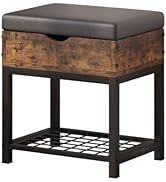 Mu Guang Shoe Storage Bench with Padded Seat, Vintage Brown Leather Top &amp; Metal Frame, Small Shoe...