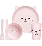 PHEENOWL Dinnerware Set for Kids - 5-Piece Kitten-Themed Includes Plate, Bowl, Cup &amp; Utensils | B...