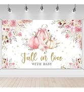 Falling in Love Baby Shower Decorations Banner for Pumpkin Backdrop 6x3.6ft | Mocsicka Pink Littl...
