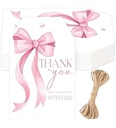 G2PLUS Pink Bow Thank You Tags, Bowknot Gift Tags for Baby Shower, 50Pcs White Paper Thank You fo...