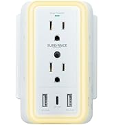 Sureance Multi Plug Wall Outlet, USB Wall Charger, Surge Protector,1250W/10A, 1050J, 6 Outlets+2 ...