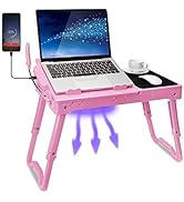 TeqHome Laptop Desk for Bed, Adjustable Table with Fan, Portable Lap Desk, Foldable Legs, Stand f...