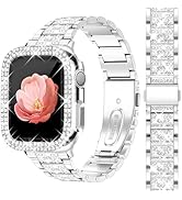 Newlibery Bling Watch Bands with Bling Case for Women Compatible with Apple Watch Band 40mm Elega...