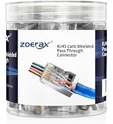 ZOERAX 100-Pack RJ45 Cat6 Pass Through Connector Shielded RJ45 Modular Plugs for Solid or Strande...