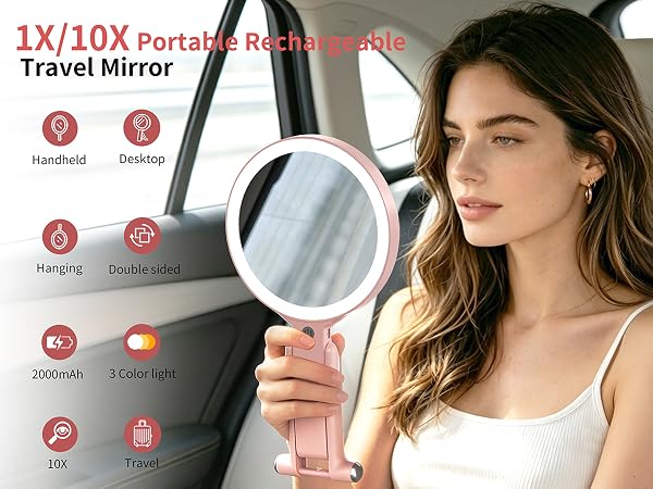 1X/10X Portable Rechargeable Travel Mirror