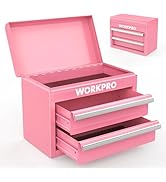 WORKPRO Mini Metal Tool Box with 2 Drawers and Top Storage, Small Tool Chest with PVC Liners and ...