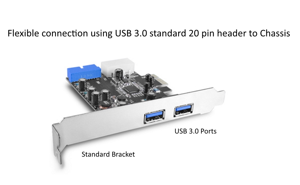 4-Port, Super Speed, USB 3.0, PCIe Host Card, 20 pin header