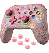 RALAN Pink Wireless Pro Controller Compatible with Nintendo Switch/OLED/Lite, with LED Color Ligh...