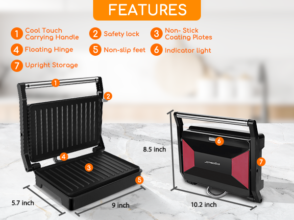Panini Press, Aigostar 1000W Sandwich Maker, Panini Maker Electric Indoor Grill,sandwich press