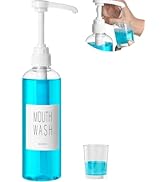 VITVITI Plastic Mouthwash Dispenser for Bathroom, 17 OZ Pump Mouth Wash Container Bottle with Cup...