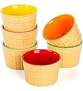 Elsjoy Set of 6 Ceramic Ice Cream Cups, 9 Oz Porcelain Dessert Bowl Reusable Sundae Cups, Mini Ic...