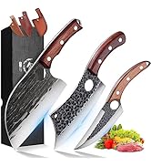 ROCOCO 3PCS Butcher Cleaver Knife Set for Meat Cutting Serbian Chef Knife Viking Boning Cleaver w...