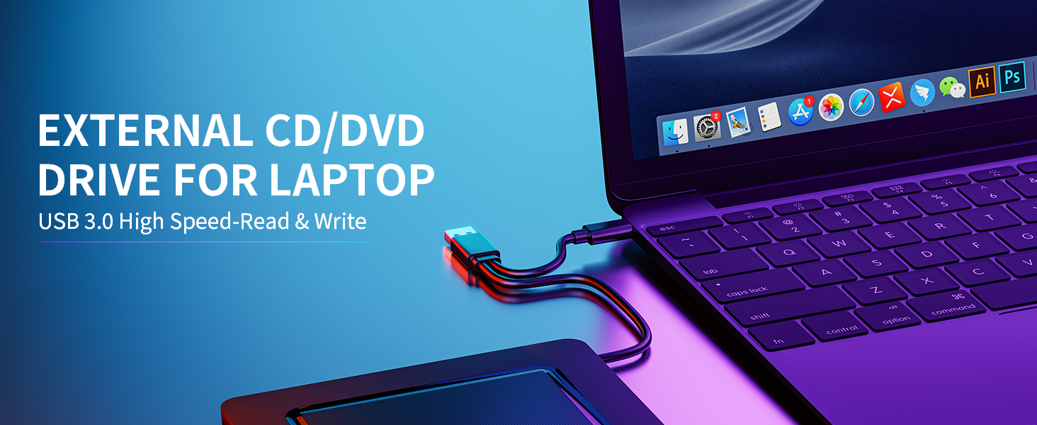 External CD/DVD Drive for Laptop, Ultra-Slim