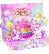 Fighting to Achieve Pop Up Happy Birthday Card with Light &amp; Music, 3D Unicorn Birthday Cards, Col...