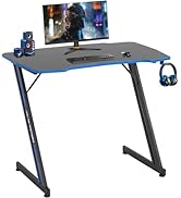RROCOSIA Small Gaming Desk Z Shape35 inch Home Office Gaming Table PC Computer Desk with Headphon...