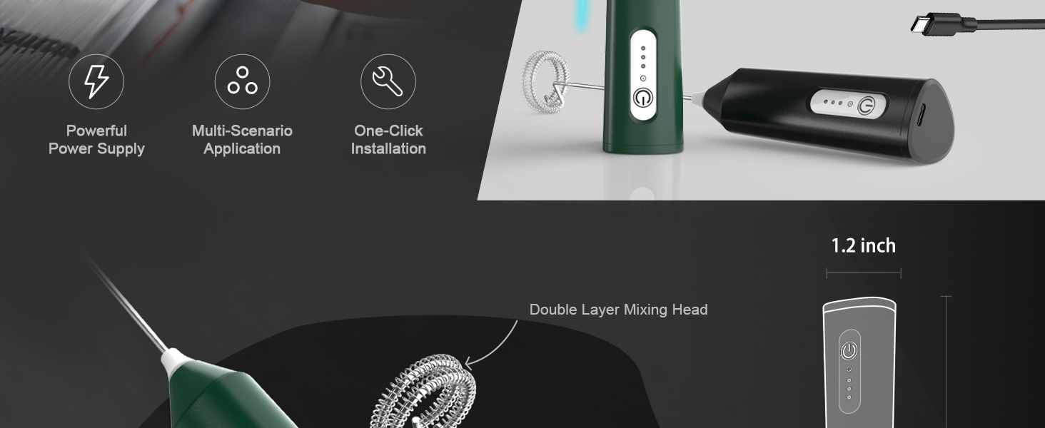 Rechargeable Milk Frother Handheld, 3 Speeds Electric Whisk Drink Mixer, Type-C Charging BPA Free