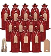 Sailup Burlap Wine Bags 12 Pcs Wine Bottle Gift Bags With Drawstrings Tags &amp; Ropes for Christmas,...